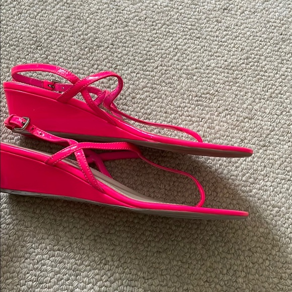 Prada Neon Pink Patent Leather Sandals, Wedge Heel, Size 8 1/2 - Picture 2 of 10